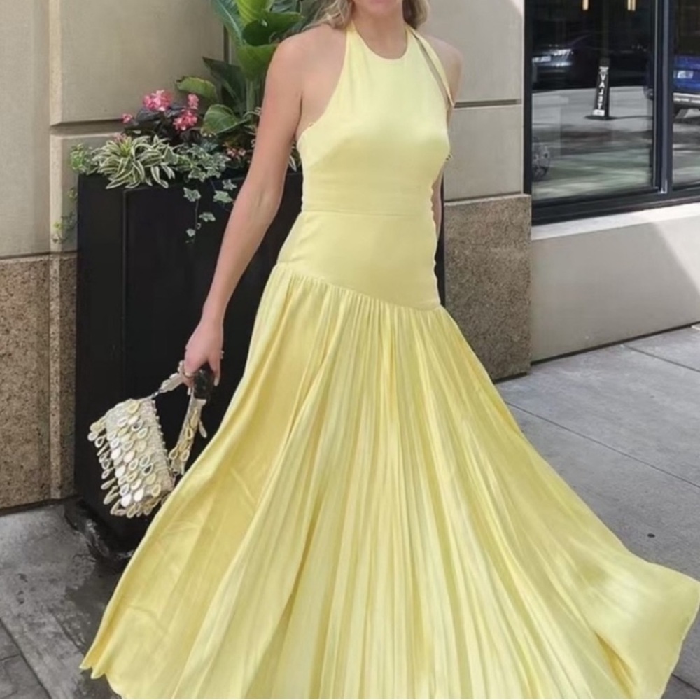 Alexis Saab Pleated Drop Waist Maxi Dress in Yellow S - Picture 2 of 11